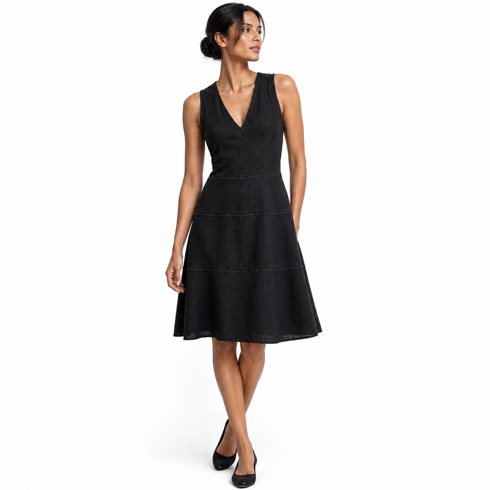 Theory Jemion Dress Linen Blend Black Fit & Flare Minimalist Quiet Luxe Womens 6